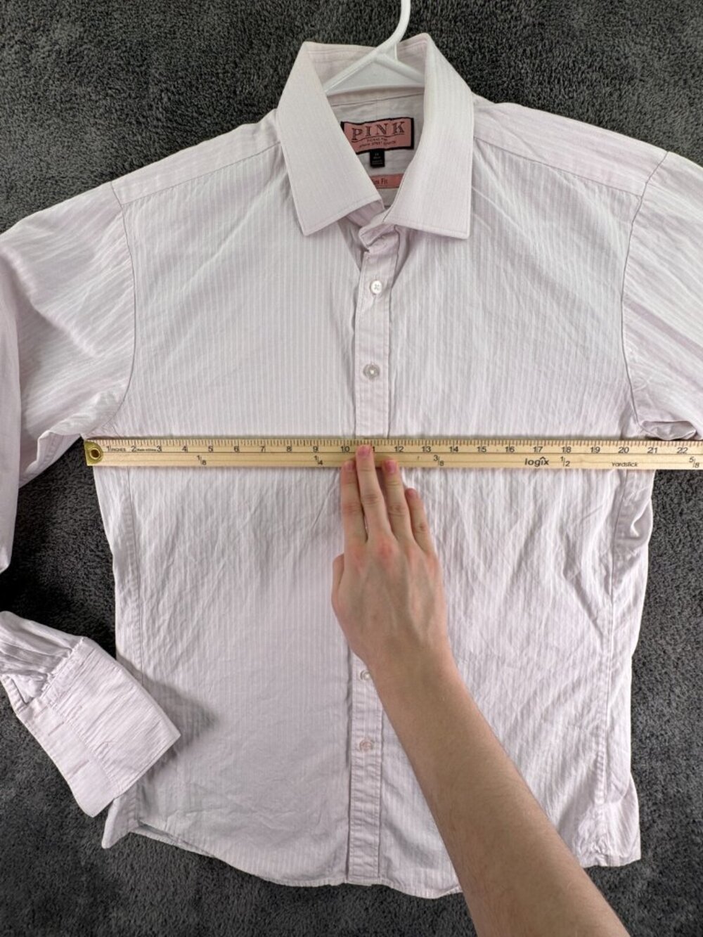 Thomas Pink Long Sleeve Button Up Shirt Men Pink Striped Size 16 Slim Fit Woven - Picture 4 of 13